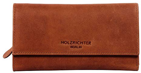 HOLZRICHTER Berlin – Große Damen Geldbörse aus Leder (No 4-3), Vintage, 11x19x3 cm, XXL Portemonnaie mit 22 Kartenfächern, 4 Hauptfächer und mittigem Münzfach Geldbeutel in Cognac