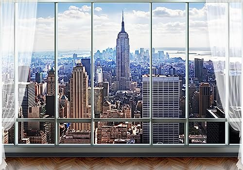 Wesmilewallpaper Papier Peint Panoramique 3D Fenêtres Tridimensionnelles Paysage Architectural De La Ville De New York Papiers Peints Intissé Tapisserie Murales Poster 400x280cm