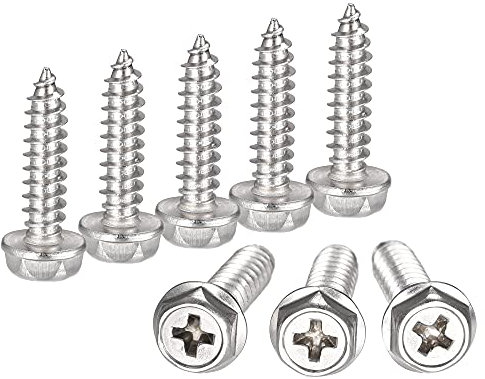sourcing map Cruciforme Hexagonal Rondelle Autotaraudeuse Vis M5 x 20mm 304 Inox Acier Hexagonal Bride Feuille Métal Vis 25pcs
