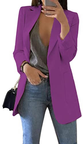 Tomwell Donna Blazer Primavera Maniche Lunghe Aperto Davanti Colletto Cappotto Elegante Ufficio Lavoro Business Blazer Party Top con 1 Bottone OL Giacca Cardigan Viola XXL