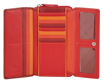 VISCONTI Portemonnaie Damen Echt Leder Geldbörse im Langformat Geldbeutel Groß XXL mit Reißverschluss, Portmonee mit Münzfach mit RFID-Blockierung und vielen Fächern - Rot