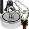 SENSEI Set 350 kg, Doppelseitiger N52 Neodym-Magnet mit 2 Ösen, Ø9,4 x H2,8 cm, Segelseil 25 m, Schutzhandschuhe + Zubehör
