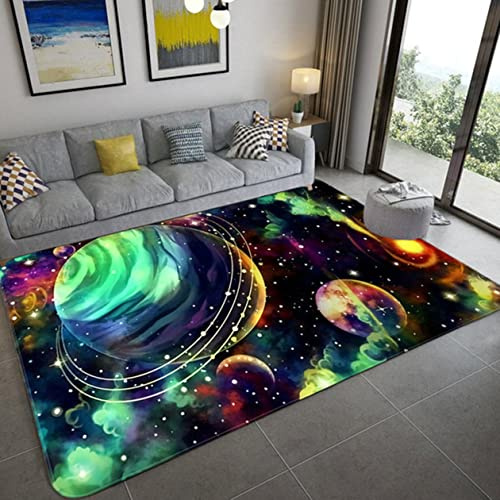 Xisnuient Galaxis Sternenklarer Himmel Teppich Kinder Teenager Jungen Spielmatte Cartoon 3D Weltraum Planet Gedruckt Teppich Wohnzimmer Schlafzimmer Dekoration Baby Krabbel Matte (Farbe 4,140x200 cm)