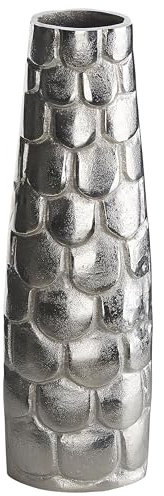 Blumenvase Aluminium Silber mit Schuppen Struktur 47cm Handarbeit Deko Sukhothai