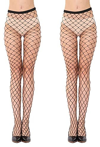 Red de Medias para Mujer, 2 Pares de Pantimedias de Malla, Medias de Rejilla Negras