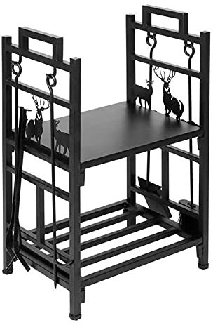 TOMYEUS Kaminholzregal Große Kapazität Doppel-Layer-Brennholz-Speicher-Eisen-Rack-Regal-Organizer-Kamin-Holzständer Brennholzregal