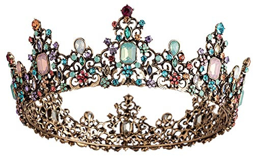 Schwarz Voll Runde Mädchen Tiara Barock Frauen Braut Kronprinzessin Stirnband Tortenaufsatz Geschenk für Königin Kostüm Hochzeit Abschlussball Geburtstag Festzug Haarband Bunte Strass