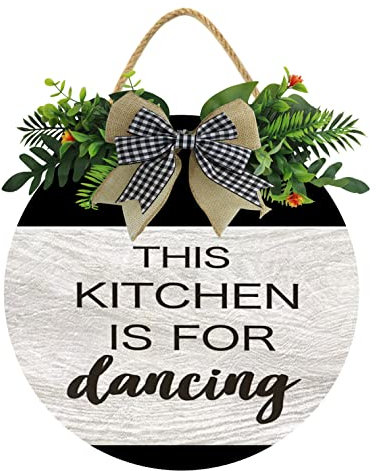 Dance In Kitchen Schild This Kitchen Is For Dancing, 27,9 x 27,9 cm, Wanddekoration für Küche, hängendes Holzschild, Heimdekoration, rustikale Bauernhaus-Dekoration, Wandkunst