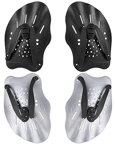 2 Paar Handpaddel zum Schwimmen, schwarz und grau Schwimmtraining Paddel, Schwimmpaddel mit verstellbaren Riemen, Krafttrainingshilfe, Pool-Übungsgeräte für Erwachsene, Kinder, Unisex