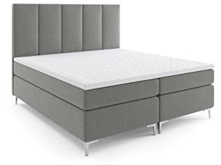 Generisch Boxspringbett Lahti II Metallfüße, Topper inklusive (Hellgrau - ETNA 90, 200x200)
