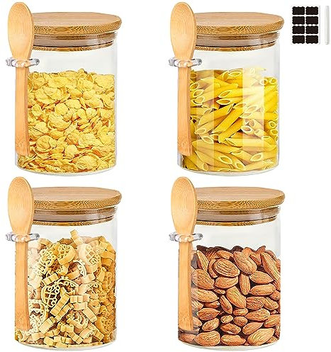 NEEMOSI Barattoli Vetro con Coperchio,540ML Barattoli Vetro Ermetici con Cucchiaio e Coperchio, Ideali per la Conservazione di Prodotti Secchi, Spezie, Tè, Caffè, Noci, Semi ecc