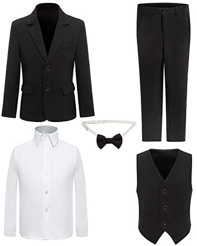 PLWEDDING Boy's 5 Stück Smokings Kleinkind Formale Anzüge Set Kinder Slim Fit Anzug für Hochzeiten