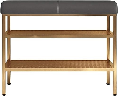 Entryway Shoe Bench Storage Bench End of Bed Bench Shoe Stool Storage Nordic Wrought Iron Frame, Household Shoe Changing Stool, Double-layer Shoe Rack Stool With Cushion (Color : Black, Si