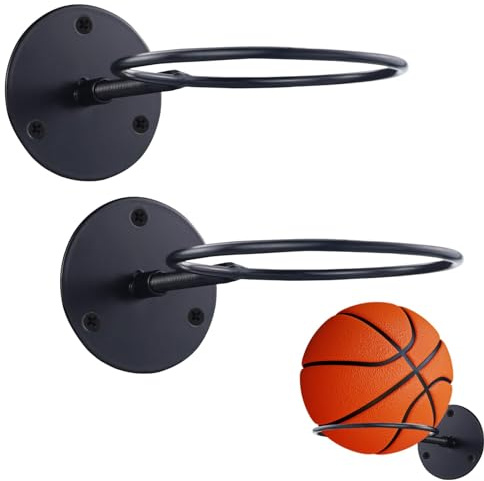 2 Stücke Metall Ball Rack für Basketball, Display-Ballhalter für Basketball, Wandhalterung Sportball Rack, Wandhalterung Ball Rack, Ball Wandhalterung, für Basketbälle, Fußball, Volleyball(Schwarz)