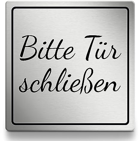 Bitte Tür schließen Schild, 10x10cm in silber, selbstklebendes Hinweisschild, Türschild