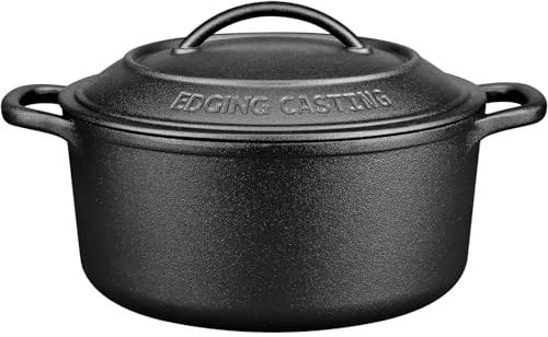 EDGING CASTING Pre-Seasoned Cast Iron Dutch Oven Pot with Lid Round, 5 Quart, Black,(DO-05)