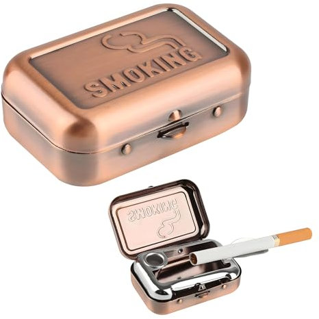 Taschenaschenbecher mit Deckel,Aschenbecher Metall in rötlichem Kupfer, Portable Ashtray geruchsdicht für Camping, unterwegs, draussen und Gelegentliche Anlässe
