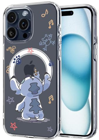 DiyGody Magnetic Case for iPhone 15 Pro Max 6.7 [Compatible for MagSafe], Cute Blue Big Ear Dog Cartoon Pattern Wireless Charging Case Clear TPU Shockproof Protective Cover for iPhone 15 Pro Max