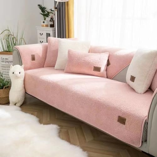 Gluhbirnen Sherpa Fleece Sofabezug Fuzzy Couchbezug, universal, rutschfest, L-Form, Couchkissenbezug, waschbar, Sofaschoner, Rosa, 70 x 120 cm