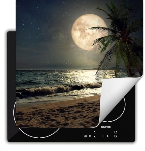 TMK ArtDeko Herdabdeckplatte Einteilig Küche Herdabdeckung Ceranfeld Herdabdeckplatten Anti Rutsch Matte Aufrollbar 60x52 cm, Meer Nacht