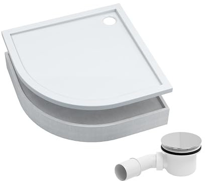 AQUABAD Duschwanne/Duschtasse | Komplettset Basic Smooth White 80x80cm R55 Viertelkreis | inkl. Styroporträger und Marken-Siphon 90mm mit Chromdeckel | Gesamthöhe inkl. Träger 16 cm zum Befliesen