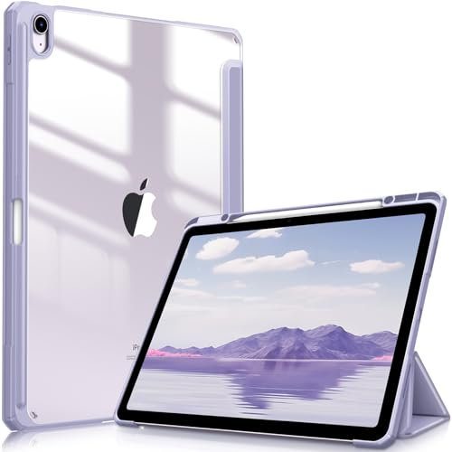 Fintie Hybrid Hülle für iPad Air 13 Zoll (M3) 2025, (M2) 2024 mit Stifthalter - Stoßfeste Schutzhülle Case mit transparenter Hartschale auf der Rückseite für iPad Air 13 Zoll Hülle, Pastellviolett