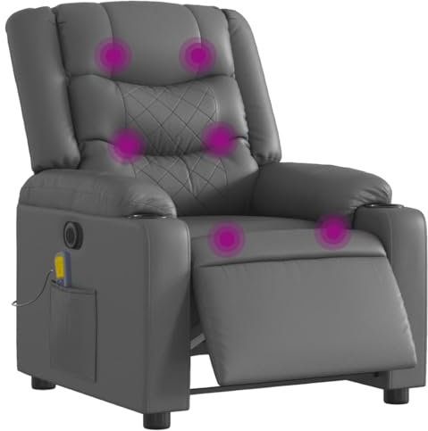 vidaXL Massagesessel, Sessel Elektrisch, Relaxsessel mit Liegefunktion Vibrationsfunktion, Fernsehsessel Liegesessel für Wohnzimmer, Grau Kunstleder