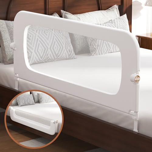 FigTime Barandilla de cama para niños pequeños, protector de riel de cama de bebé para niños, barandillas de cama para niños pequeños con ajuste de anclaje reforzado, altura ajustable y plegable,