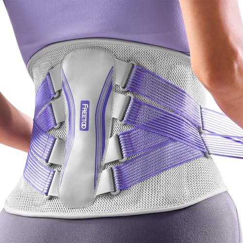 FREETOO Rückenstützgürtel 3D-Gestrick Ultra Atmungsaktiv Rückenbandage für Herren und Damen 5 Stützmodule zur Linderung von Rückenschmerzen Lila Stylischer Haltungskorrektor für urbane SchönheitenXXL