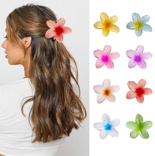 8 pcs Pinze per Capelli Fiori Clip,Donna Grande Clip,Colorati Mollette Capelli In Plastica Clip,Plastica Fermagli per Capelli Antiscivolo,Pinze per Capelli Donna Elegante,per le Donne Ragazze