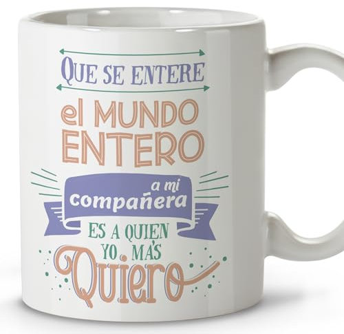 LolaPix Taza mejor compañera. Tazas originales para regalar. Regalo compañera trabajo. Regalo amiga. Taza cerámica 330 ml.