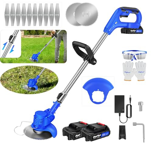 Rechargeable Lawn Mower Grass Trimmer,Electric Weed Whacker with Sharp Blades,Cordless Dual Battery Strimmer with Adjustable Head,Lightweight Weed Whacker for weed,Gardens, Lawns,Fields