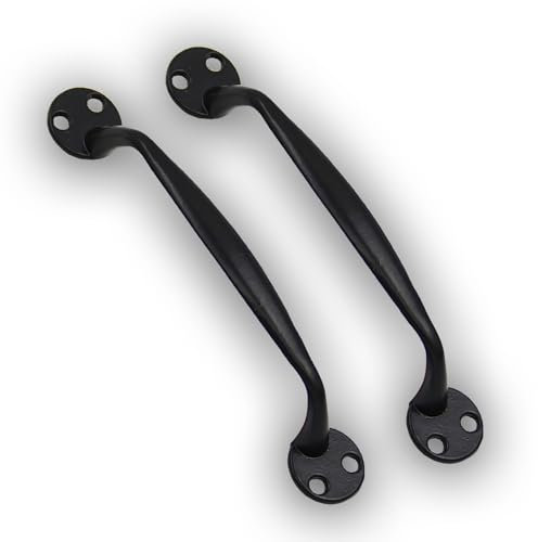 HAYSLAND 2 Pack Black Door Bows Pull Handles, D Hotbed Handle with Screws, Cast Iron Door Handles for Garage, Wardrobe & Indoor Areas.