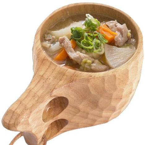 ycezw Holzbecher, handgefertigt, Kuksa, Kaffeetasse, nordischer Stil, handgefertigter Kuksa-Rucksack, Holzbecher mit Umhängeband, für Camping, Wandern, Survival, Teetasse, Bushcraft, 200 ml,