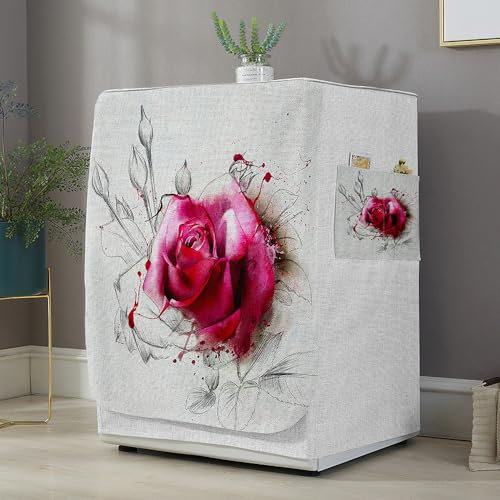 Highdi 3D Funda de Lavadora Cubierta Exterior,Adapta a la Mayoría de Lavadoras y Secadoras de Carga Frontal Protector Solar a Prueba de Polvo (L Capacidad 10.5~12 KG,brotes)