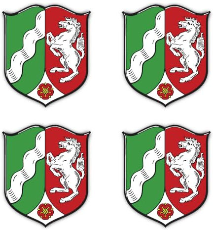 Aufkleber: 100 mm, 4 Stück - Wappen - Deutschland - Nordrhein-Westfalen - DE - NW, NRW - für Auto, Laptop und mehr