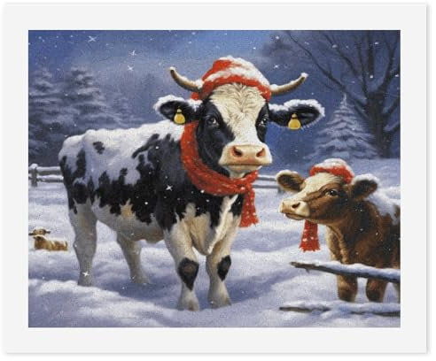 SKTNBM Digitales Ölgemälde, Weihnachts-Schneekuh-Druck, DIY-Ölgemälde, Malen nach Zahlen für Erwachsene, personalisiertes Ölgemälde-Set