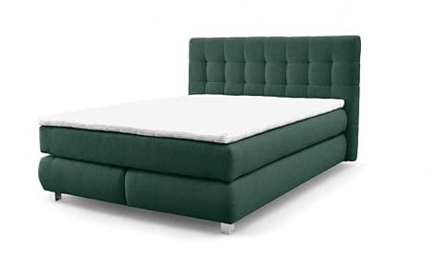 FURNISTAR Echtes Boxspringbett Blake mit Pocketmatratze und Bonellmatratze Familienbett mit Topper und Taschenmatratze Bett mit 2 Matratzen Polsterbett Schlafzimmer (220x200, Flaschengrün)