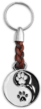 Claro Schmuck Schlüsselanhänger Yin Yang Pfote, Anhänger mit Schlüsselring aus Metall Stärke 2 mm, Band aus Kunstleder, Gesamtlänge ca. 10 cm