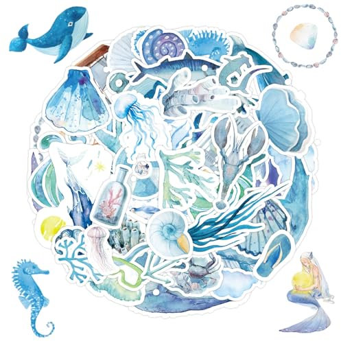 lafomukea 50 Stück Meerestier Aufkleber, Ozean-Serie Sticker Set, Meerestiere Stickers, Wasserfest Selbstklebende Aufkleber für Auto Motorräder Laptop Fahrrad Skateboard Snowboard