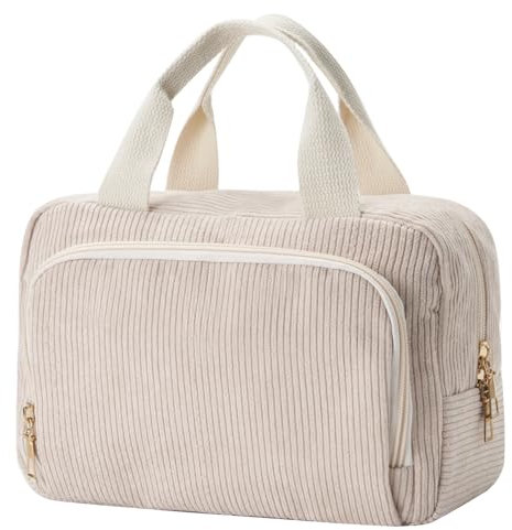 Funtlend Damen Kosmetiktasche Cord Kulturtasche Mit Vielen Fächern - Kosmetikbeutel Reise Kulturbeutel Waschtasche für Travel Mädchen
