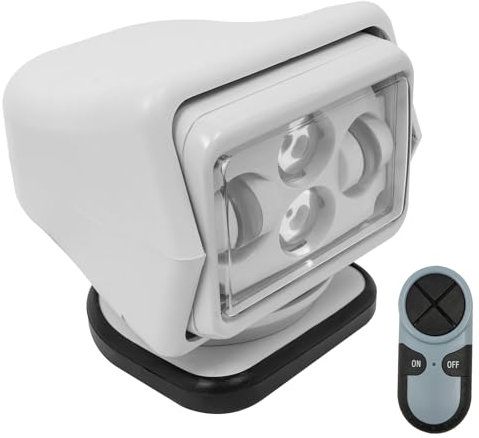 OUKANING Projecteur de recherche LED 60 W 600 m 8000 lm – Projecteur de travail LED avec télécommande 5 A IP67 Rotation à 360° 6500 K pour véhicule tout-terrain, ATV, camions, bateaux (blanc)