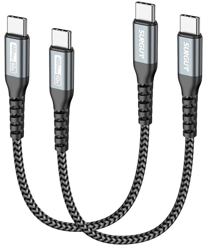 SUNGUY USB C to USB C Cable, 0.3m*2 PD 60W Type C to Type C Fast Charging Cable for iPad Pro 2020, MacBook Pro 2020, iPad Air 4, Samsung S20 S10 S9, Xiaomi, Pixel, Switch