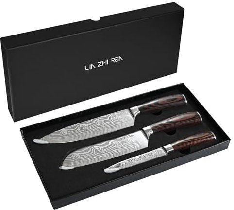 LIN ZHI REN Juego de Cuchillos de Cocina, Cuchillos de Cocina de Acero Inoxidable Con alto Contenido de Carbono, Juego de Cuchillos de Chef de 3 Ciezas on Mango Ergonómico