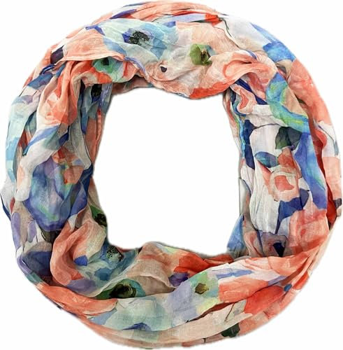 Jeamis Blumen Mandala Seide Loop Farbverlauf Frühling Rundschal Rainbow Unisex Sommer Leicht Schal Stola Dots (Blumen25F Orange)