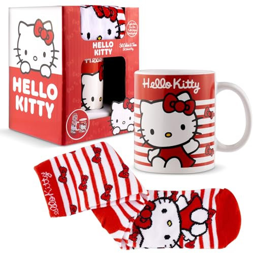 Hello Kitty Mug Set: Cuddly Socks & Ceramic Mug - Gift Set for Women & Teens 350ml