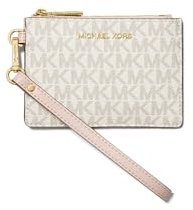 Michael Kors Jet Set Petit porte-monnaie, matériel doré/sergé MK Signature/vanille/rose pâle