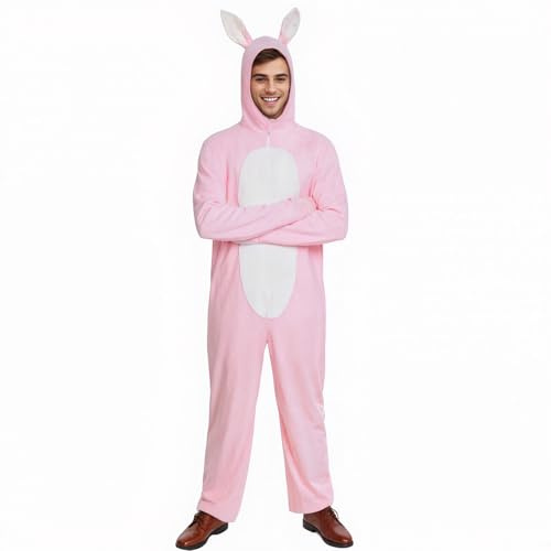 Antsparty Hasenkostüm für Erwachsene, Rosa Kaninchen Faschingskostüme für Herren und Damen, Hasen Tiere Kostüm für Fasching Karneval Cosplay