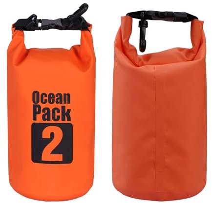 KARELLS Dry Bag wasserdichte Tasche, 2L Wasserdichter Drybag, Wasserfester Packsack mit Verstellbarer Schulterriemen, Wasserfester Beutel & Packsack, Ideal für Boot, Kajak, Angeln und Camping, Orange