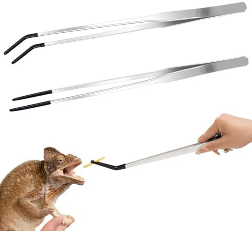 YANGWEN Aquarium Aquascaping Set, 2 Stück Edelstahl Lange Pinzette, Futterzange erade/gebogen für Wasserpflanze, Reptilien,27 cm